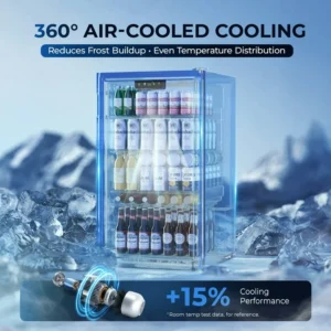 Simzlife 130 Can Beverage Refrigerator with Glass Door for Home, 17.3 in D, 31.3 in H, Silver